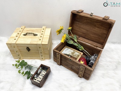 Rương gỗ viền nẹp đinh tán giả cổ 35cm (tặng ổ khoá) RUONG-GO-01